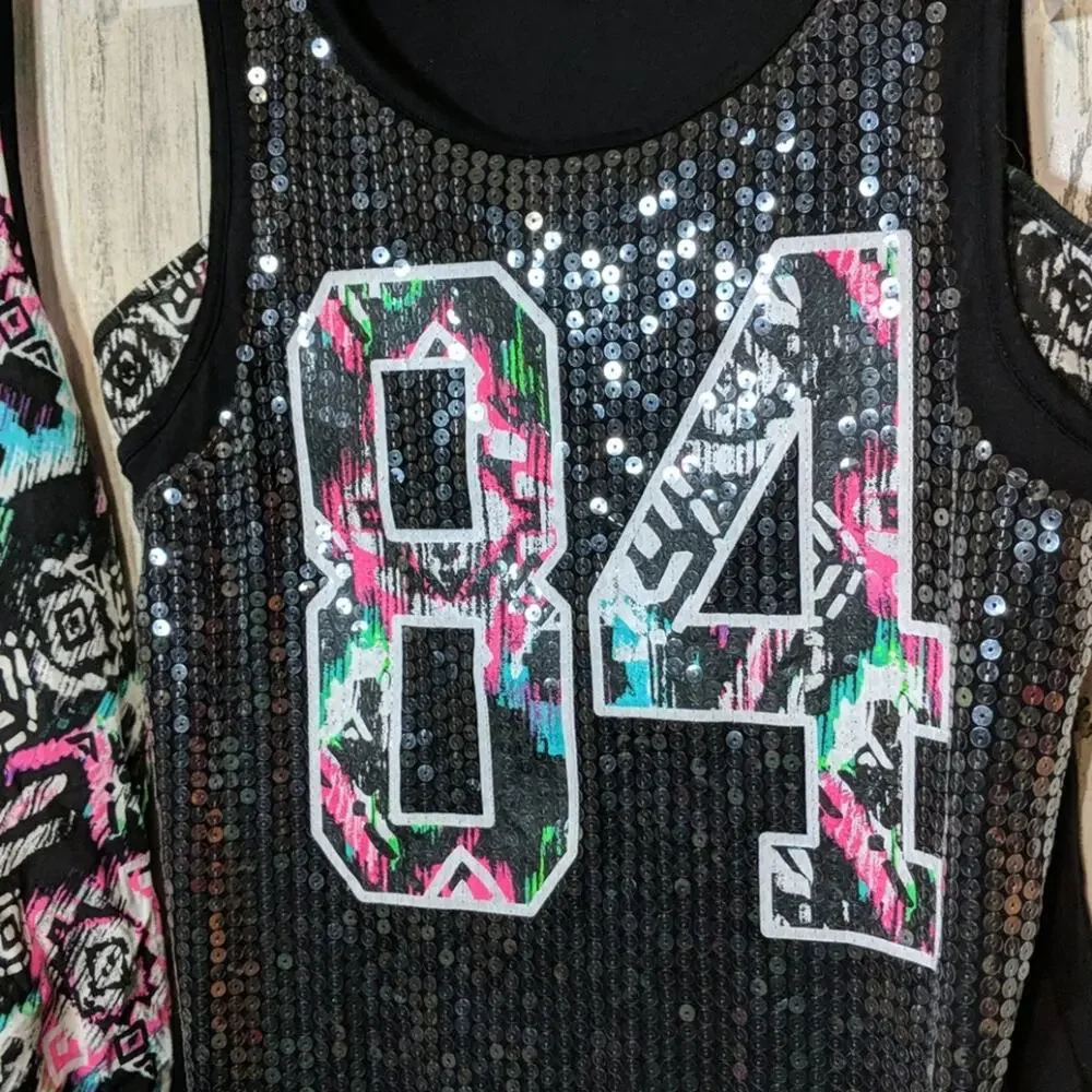 JUSTICE Girls 18 Bundle Black Tank Tops Sequin Lot XXL